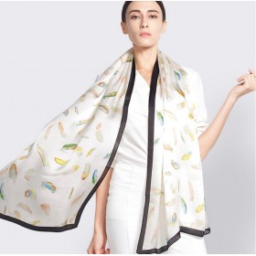 Pure Silk Scarf White Print Women Summer Scarf